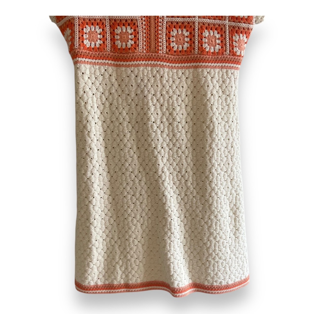 Maje Roby Two-Colour Crochet Mini Dress Orange Cream Pointelle Size Small FR38 - Picture 3 of 5